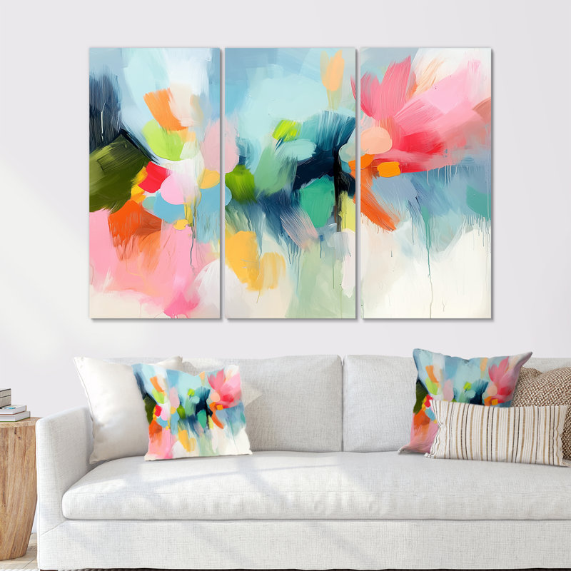 Abstrait minimalisme dans les tons de rose et de bleu V - ensemble de reproductions d'art mural minimalisme, Toile tendue
