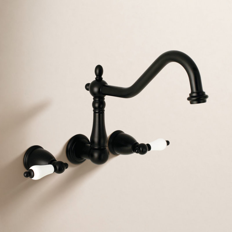 Kingston Brass Heritage Two-Handle 3-Hole Wall Mount Roman Tub Faucet, Matte Black