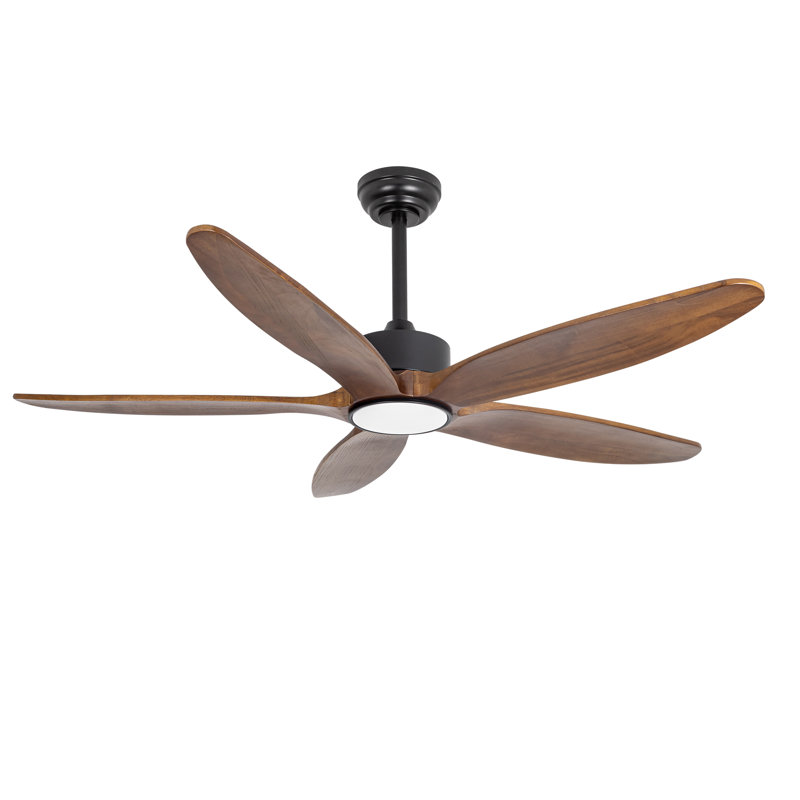 5 Brown Blades Ceiling Fan With Light And Remote, Quiet Reversible Dc Motor, 6 Wind Speed, Led Dimmable And Memory, For Bedroom/patios/living Room