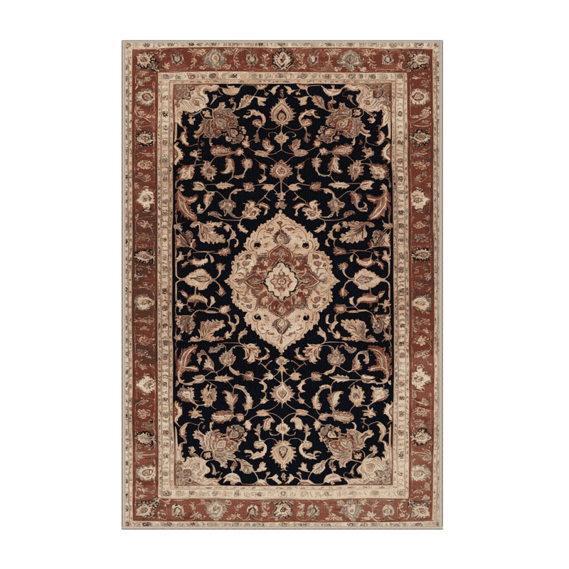 Machine Washable Persian Brown Area Rug, Rectangle 5' x 8'