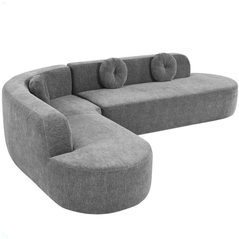 Très grand canapé modulaire de 122 po en tissu doux, design incurvé élégant avec trois coussins ronds, mousse haute résilience pour un confort ultime