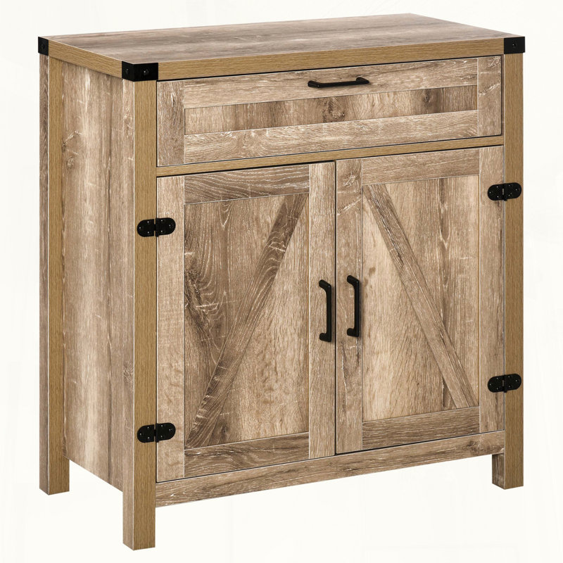 Farmhouse Sideboard Buffet Cabinet with Barn Door Design and Adjustable Shelf, Oak