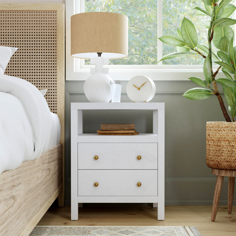 Nora 2-Drawer Nightstand, Textured White