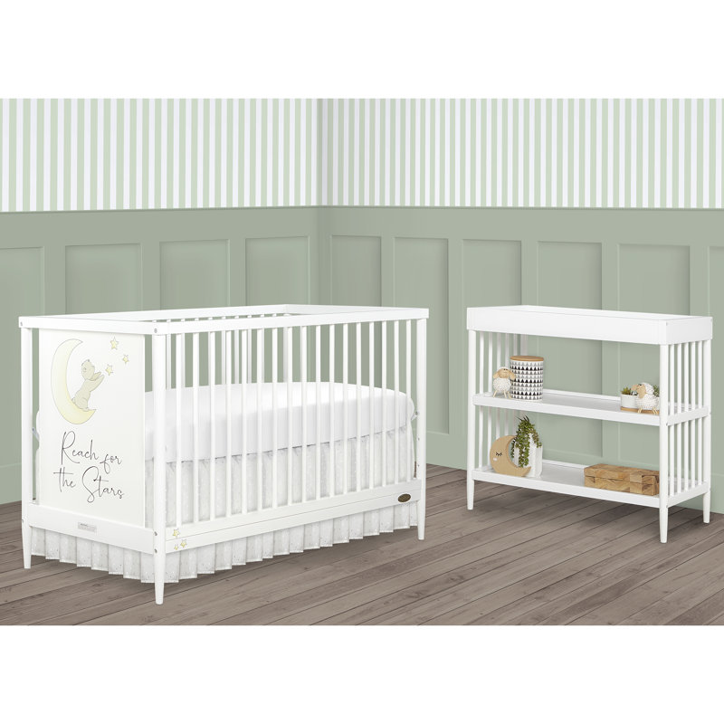 White Pine Moon Bear Convertible Crib with Changing Table