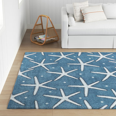 Tapis bleu en polypropylène tissé à la machine Idil Coastal