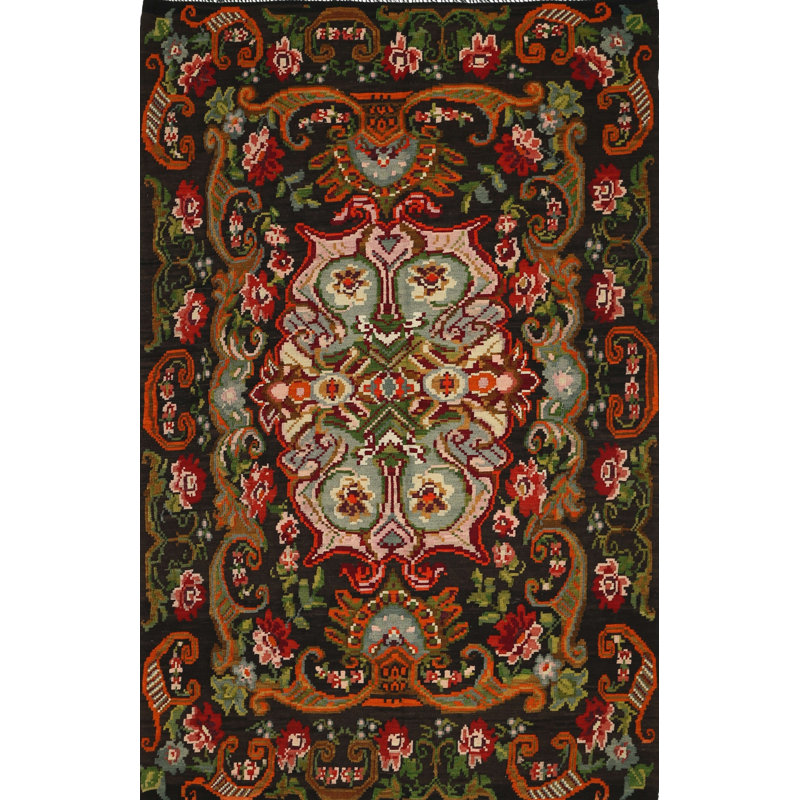 Tapis floral noir / vert / rouge, Rectangle 8 pi x 12 pi
