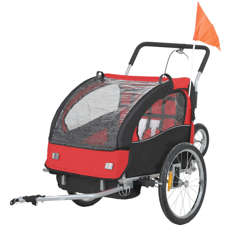 HOMCOM 2 Seat Bike Trailer for Kids 5 Point Harness for 18+ Months