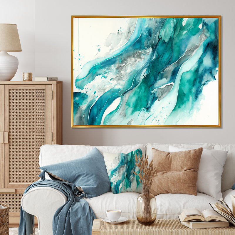 Turquoise Waves In Paradise I - reproduction sur toile, H 24 po x l 32 po x P 1 po, Toile à cadre flottant doré