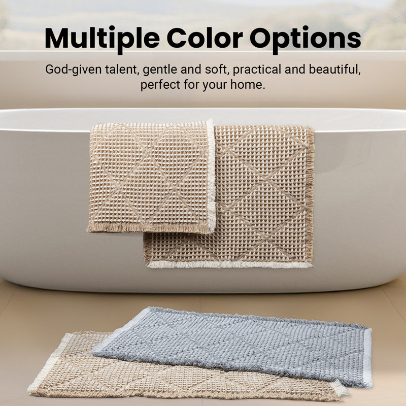 Waffle Bath Mat Set, Gray/White