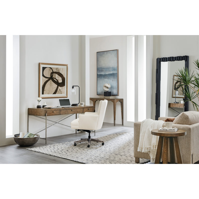 Sorrel Brown White Oak Writing Desk with Pewter Metal Base