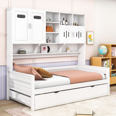 Westerville Wooden Daybed With Trundle,and All-in-One Cabinet and Shelf