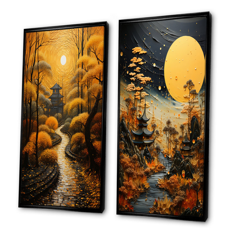 Ensemble de salon doré japonais Golden Moon, H 40 po x l 41 po, Cadre noir