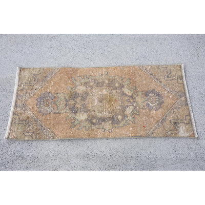 Tapis beige en laine Vintage Patchwork, 15 x 32,7 pouces