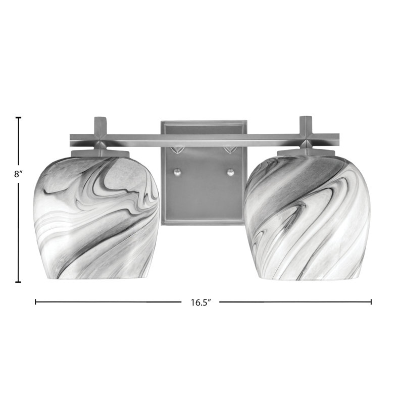 Barre de salle de bain Finola avec verre tourbillonnant onyx, H 8 po x l 16,5 po x P 7,25 po, 2 lumières, Graphite