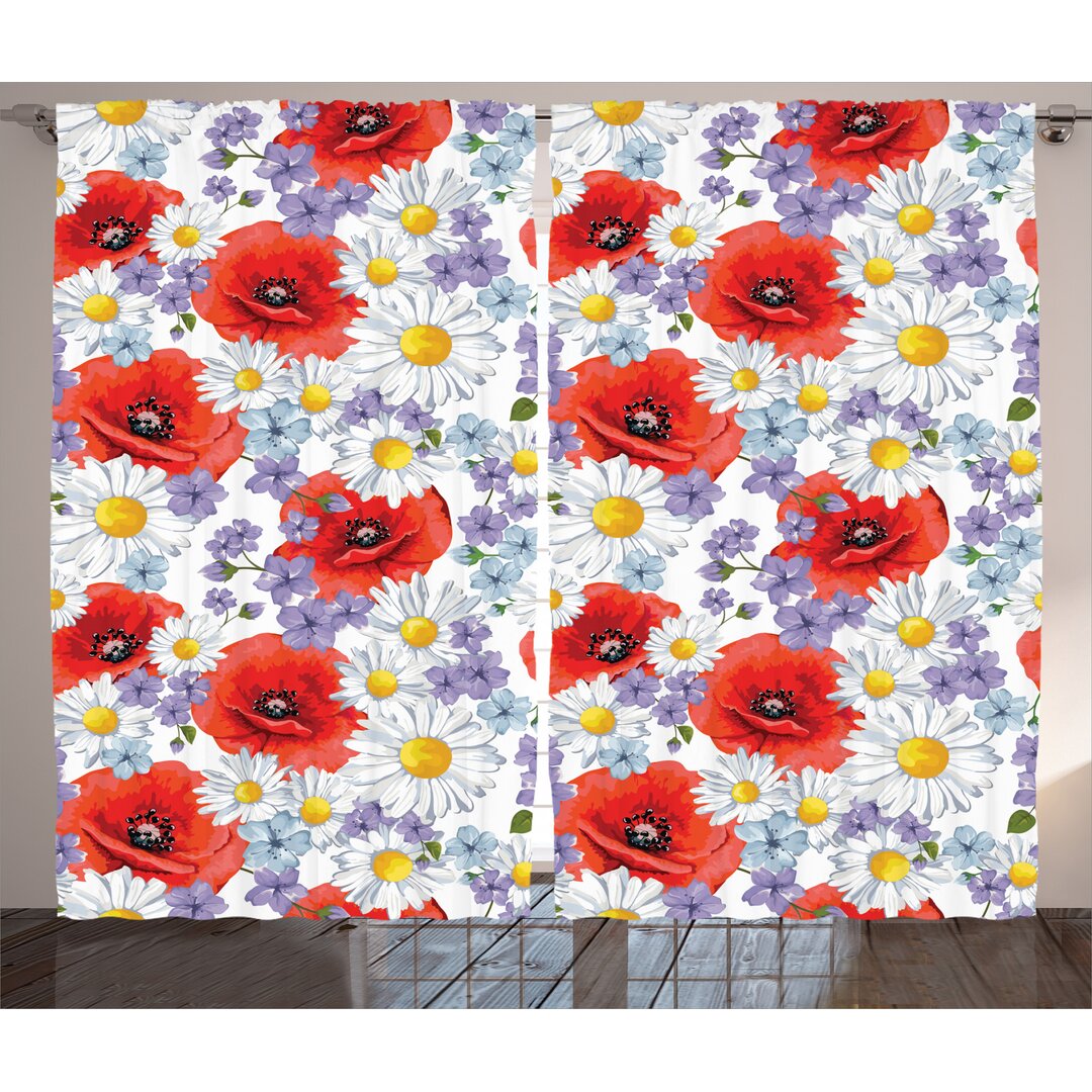 Rustikaler Vorhang, Poppy und Daisy Blume, Bunt, Lavendel Scarlet