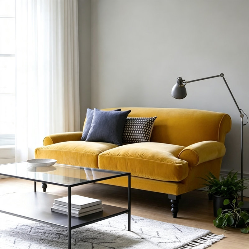 Canapé moderne simple en tissu d'ameublement en suède, Suède jaune, Noir