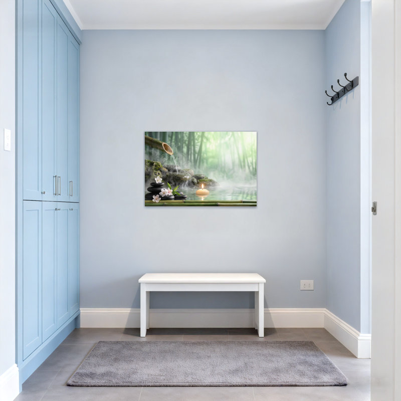 «Fashion Bamboo Water Stone Candle Flower Forest Mist Peace», reproduction de cadre photo sur toile, H 20 po x l 30 po