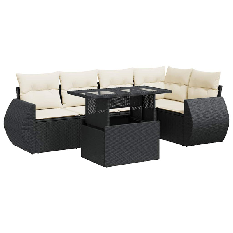 Vidaxl Garden Sofa Set Black PE Rattan, Powder-Coated Steel, Tempered Glass