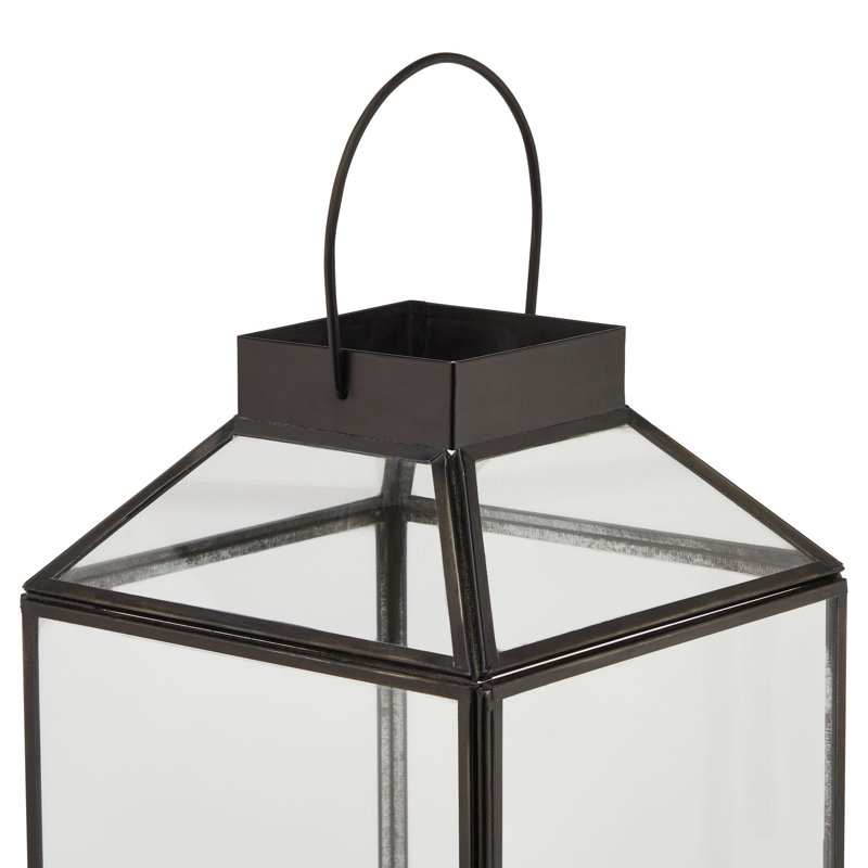 Glass Tabletop Lantern, 51cm H x 17cm W x 17cm D, Black