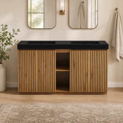 Meuble-lavabo en chêne noueux 60F avec lavabo et trois trous pour robinet