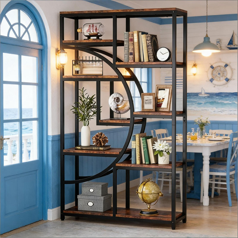 Cadre en métal Hudock avec rangement ouvert, Noir et brun rustique