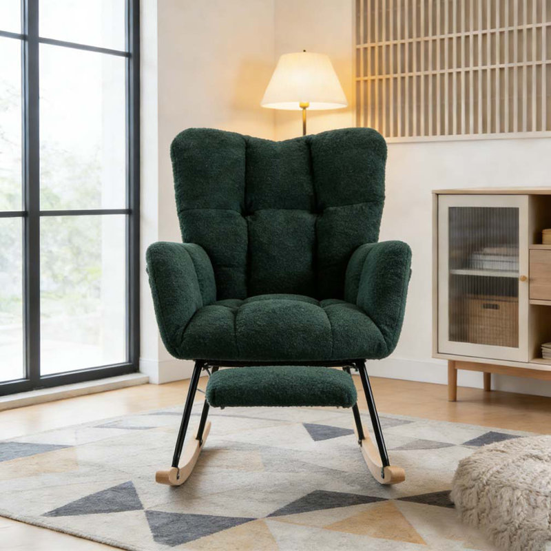 Chaise berçante pour salon d'intérieur, Vert+Footrest