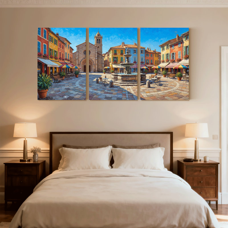 Scénario et paysages urbains colorés, ensemble de 3 impressions sur toile, H 36 po x l 72 po