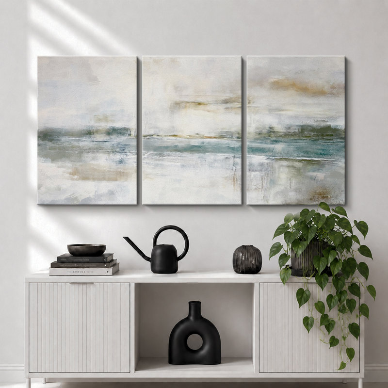 Paysage minimaliste «Œuvre abstraite grunge vert-gris, images murales industrielles modernes et chics, impression sur toile encadrée, 3 pièces