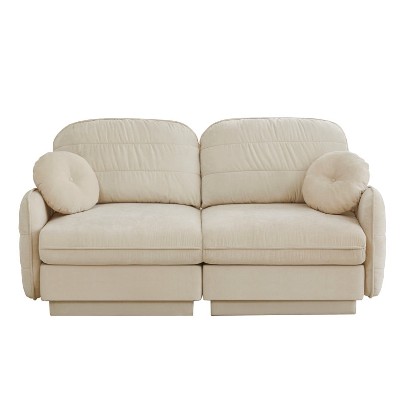 Chenille Cloud Loveseat Sofa With Round Pillows,Quilted Back Cushion,2-Layer Frame,Recessed Base Frame Legs,Ergonomic Design Bottom,Easy Assembly,Deep Seat Sofa Couch