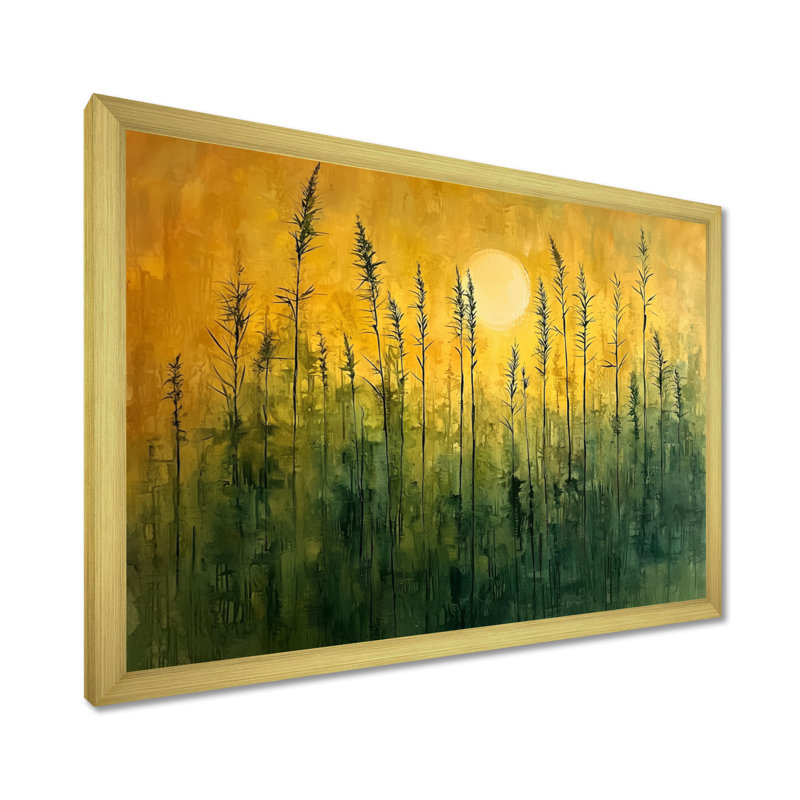 Lueur dorée de la forêt de bambou I - Art mural en bambou, H 24 po x l 32 po, Cadre simple, Doré