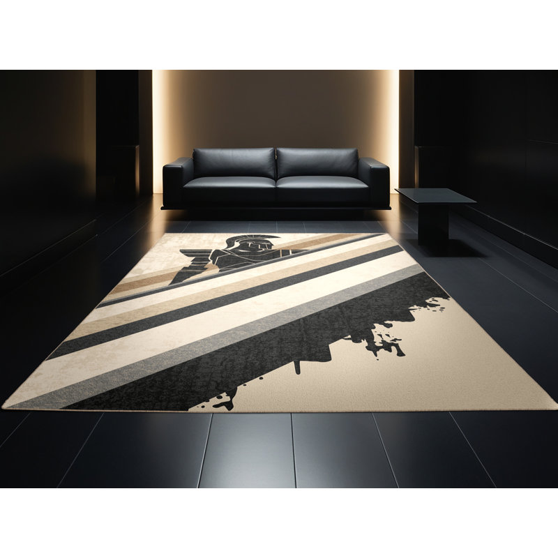 Tapis beige moelleux doux et audacieux à motif de chevrons modernes et audacieux - reliure beige, 3 x 5