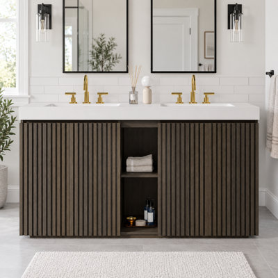 60" Freestanding Bathroom Vanity with Sink, 3-Hole Faucet Design, Large Storage, One-Piece Basin for Modern Bathroom, Without Drain and Faucet