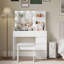 Coiffeuse de maquillage blanche avec miroir et 3 modes de luminosité réglables, tiroirs très profonds, beaucoup d'espace de rangement pour l'éclairage de bureau, 4 volume abondant, moderne