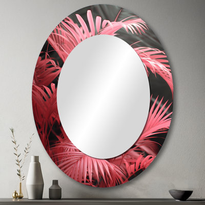 Palmiers roses et gris glamour - miroir mural ovale tropical rose