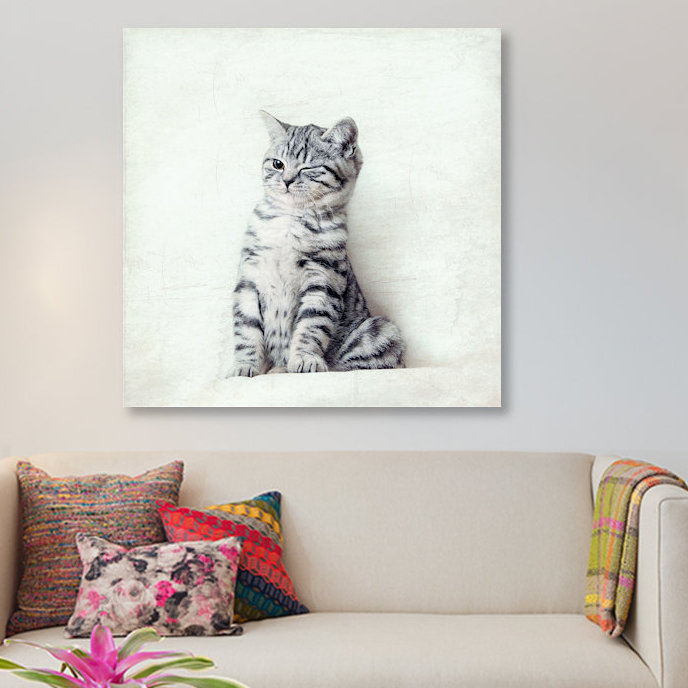Art sur toile clin d’œil chat, H 12 po x l 12 po x P 1,5 po, Non mat, Toile tendue