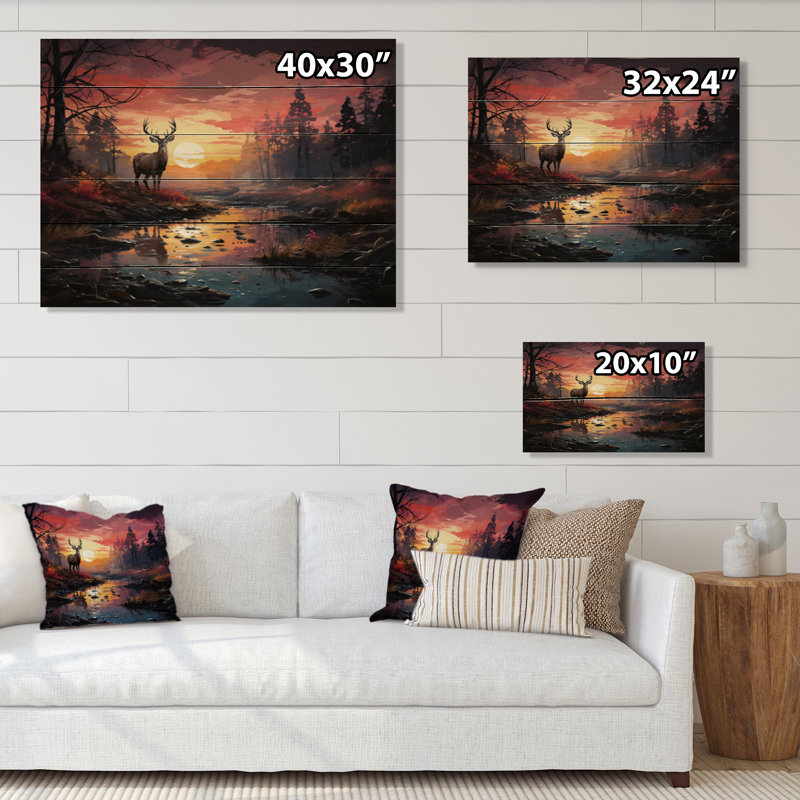 Deer Enchanted Twilight II - impression sur bois sans cadre, H 10 po x l 20 po x P 0,78 po