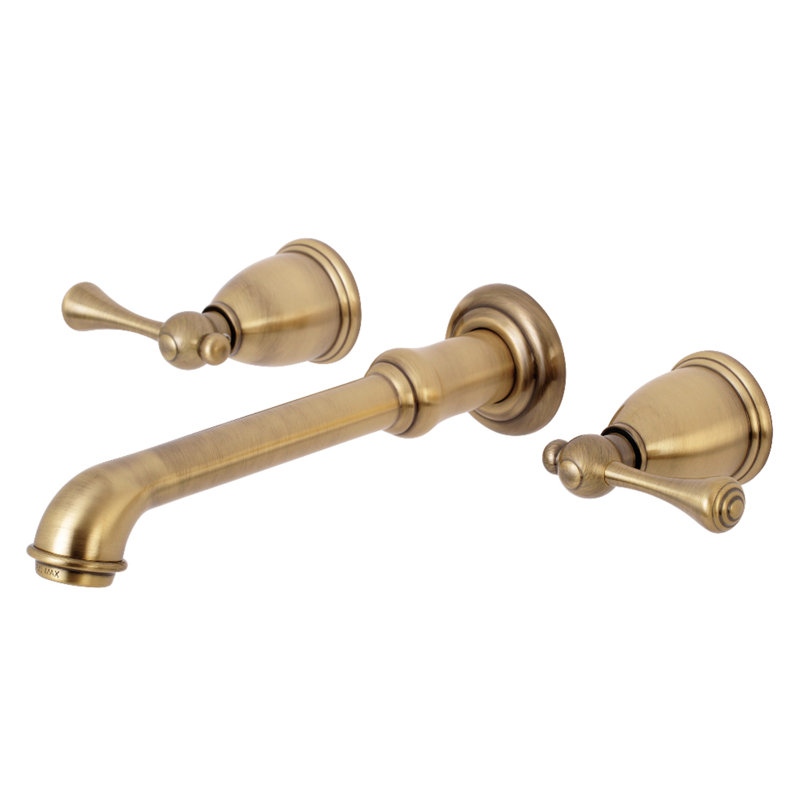 Kingston Brass English Country Two-Handle 3-Hole Wall Mount Bathroom Faucet, Vintage Brass