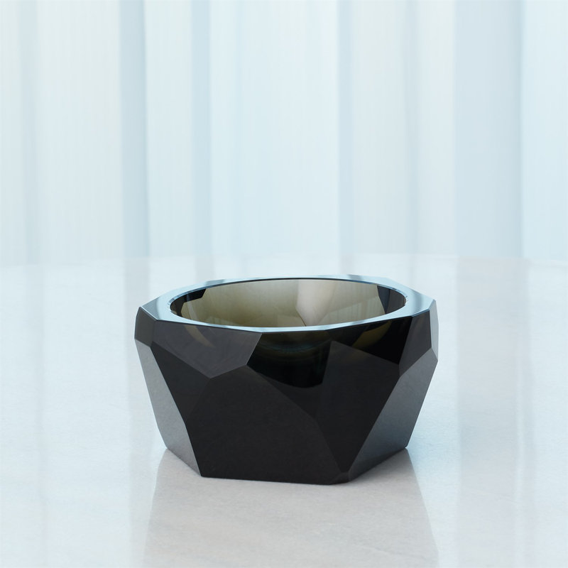 Multi Facet Crystal Bowl, Gray, 6" H x 10.25" W x 23.25" D
