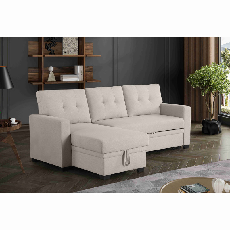Canapé modulaire convertible rembourré avec méridienne coulissante, Beige