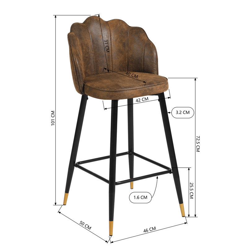 Kindig Upholstered Counter Stool with Metal Frame, Gold, Brown