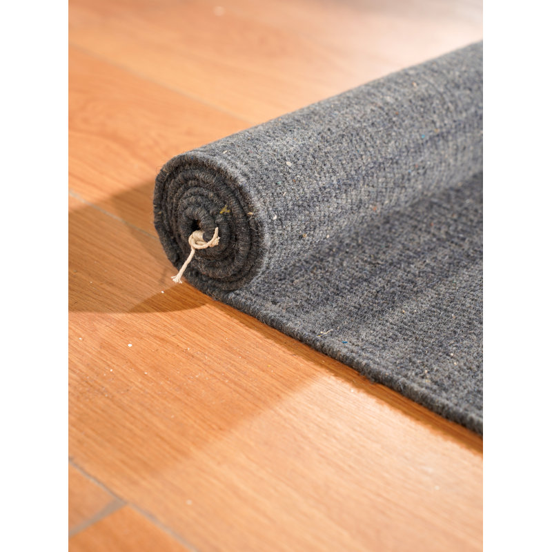 Alithea Hand Woven Flat Weave Kilim Wool Eco-Friendly Area Rugs - Rectangle, Charcoal Color, Plain Solid Design, Low Pile Handmade Area Rugs for Living Room, Bed Room