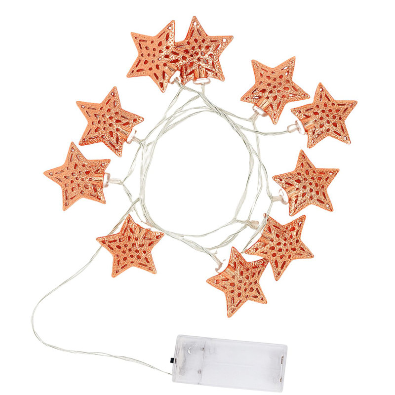  Rose Gold Moroccan Star String Lights – 10 LED Warm White Lights, 3FT Clear Cable