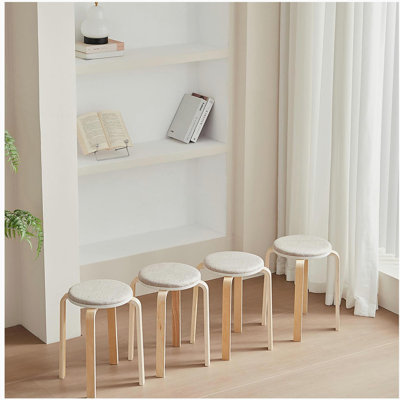 Ensemble de 4 tabourets empilables, tabourets empilables en bois cintré, chaises rondes sans dossier pour la salle à manger, la cuisine et la salle de classe
