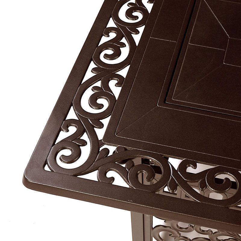 Justina Rectangle Aluminum Propane Smokeless Fire Pit Table with Hidden Fuel Tank, Brown