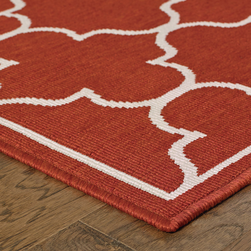 Russo Geometric Brick Red/Ivory Indoor/Outdoor Area Rug, Rectangle 8'6" x 13'