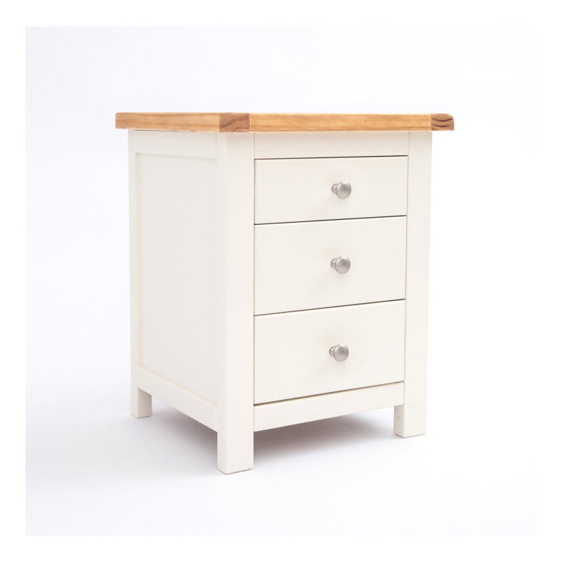 Genesee 45cm W Solid + Manufactured Wood Bedside Table, White/Satin Chrome