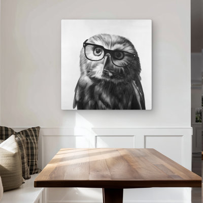Northern saw-whet owl with glasses - Gray Hyperrealist metal print