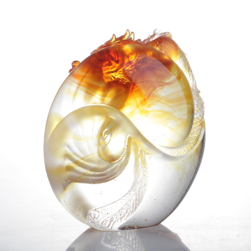 LIULI Crystal Art Dragon Sculpture, Taichi, "Intention"