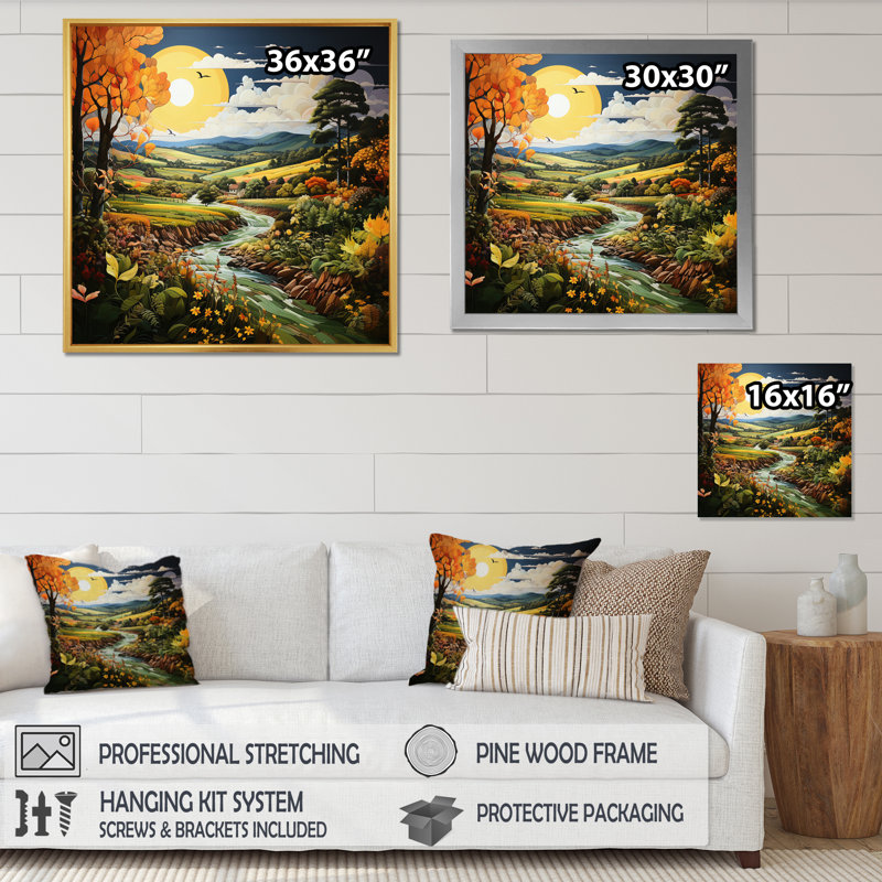 Countryside Pastoral Patchwork II - Landscapes Wall Art Living Room, H 30 po x l 30 po x P 1 po, Cadre flottant doré