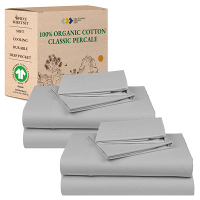 California Design Den Pack of 2 100% Organic Cotton Sheet Sets - Crisp Percale, Lightweight, Breathable and Durable
